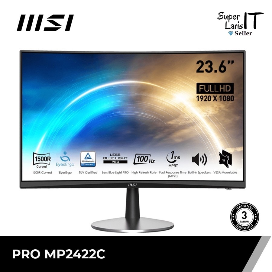 MSI PRO MP242C Monitor Gaming Curved 24"/23.6" FHD VA 75Hz with Speaker
