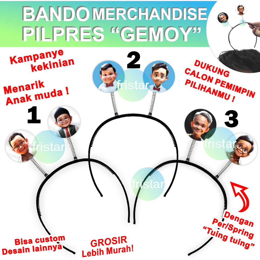 bando prabowo gibran gemoy tuing kaos baju ganjar mahfud anies cak imin atribut aksesoris bendera lo