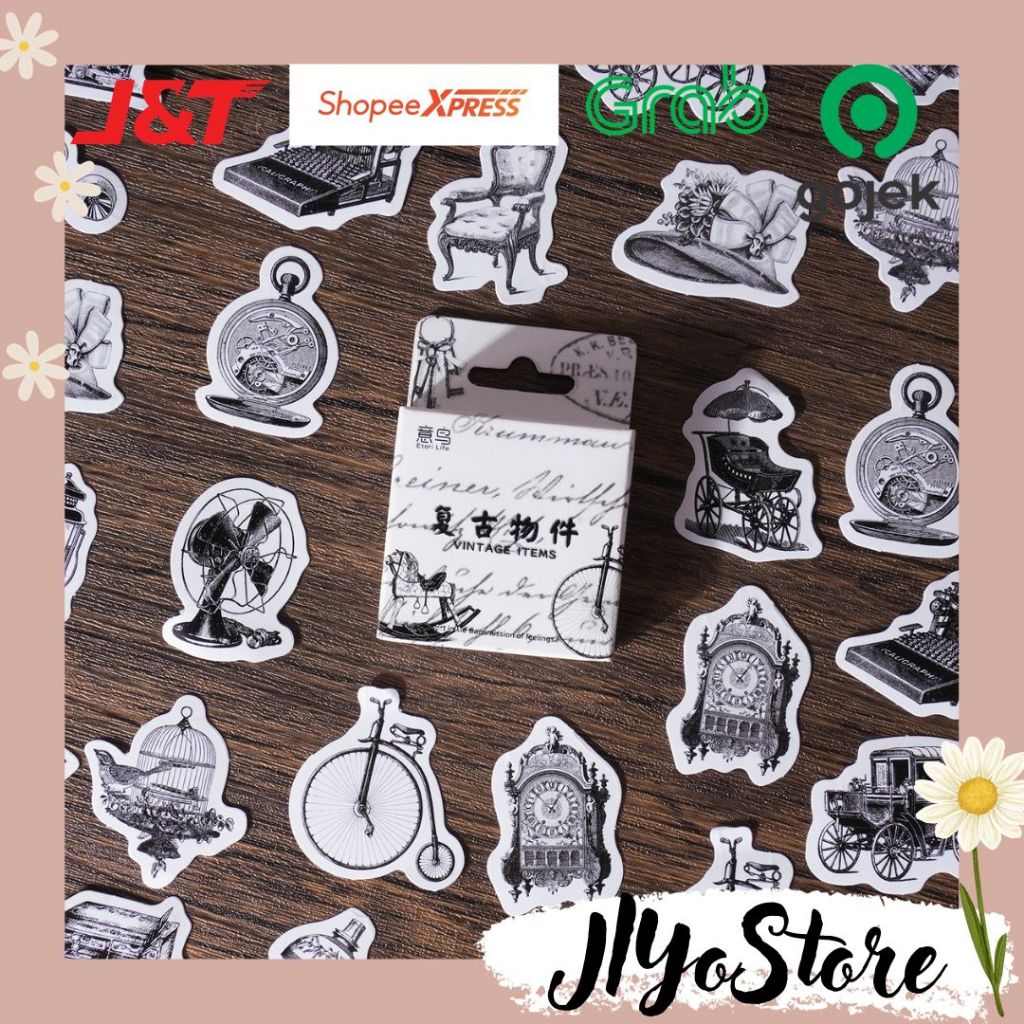 

46pcs Stiker Sticker Bujo Journal Jurnal Scrapbook Planner Hitam Putih Aesthetic Klasik Retro Bujo