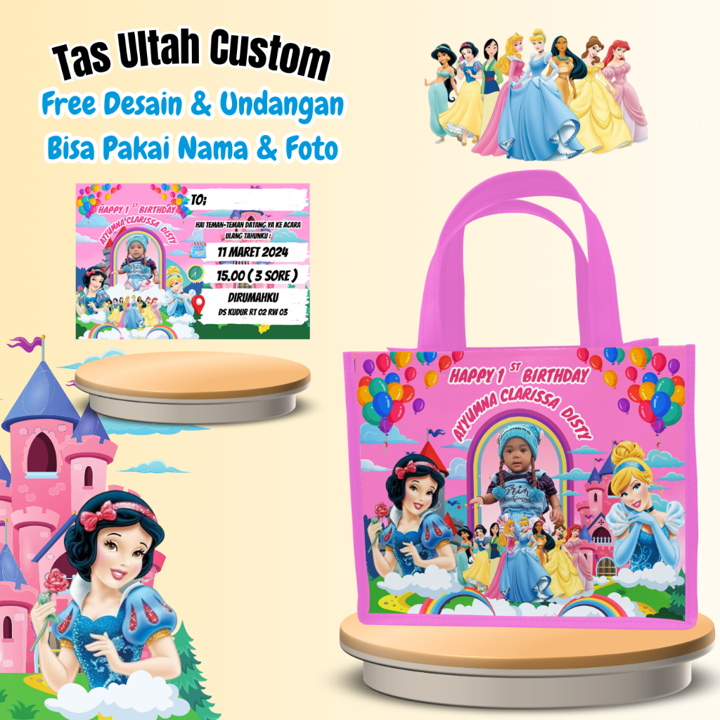 

55 Pcs Tas Ulang Tahun Anak Free Undangan Custom Foto Nama Goodie Bag
