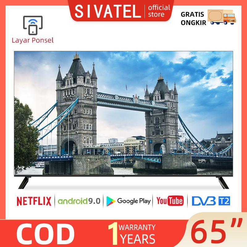 Sivatel TV LED Smart 65 inch Android TV 4K UHD -Netflix/Youtube-Google Assistant-Dolby Audio-Android