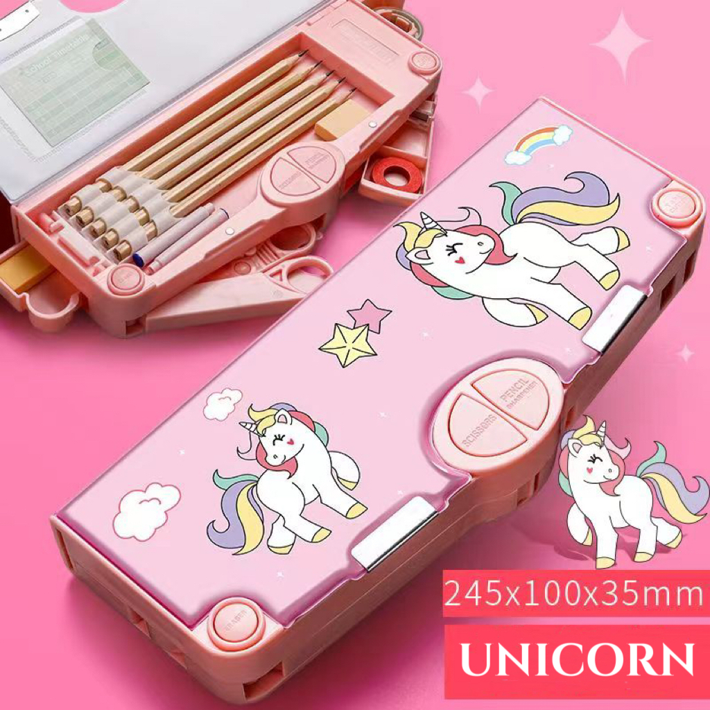 

MATOUGUI - Kotak Pensil/Tempat Pensil Bahan Plastik Multifungsi Untuk/Multifungsi Kotak Penyimpanan Alat Tulis /Pola Unicorn 3D Kotak Pensil Pena