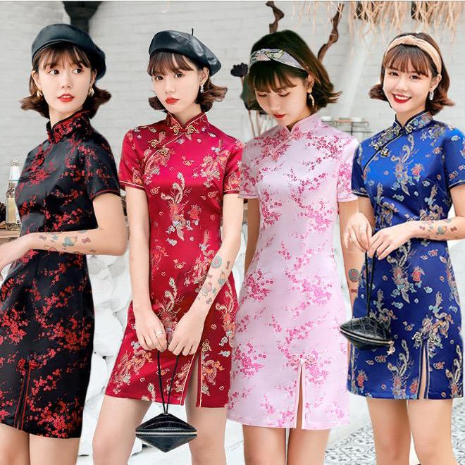 cheongsam phoenix wanita motif dress tradisional chinese gong xi fa cai pakaian adat tionghua