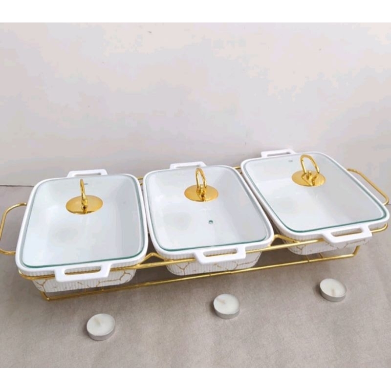 Prasmanan Gandeng Keramik Marble Fiorenza Set 3 Pcs Tutup Kaca