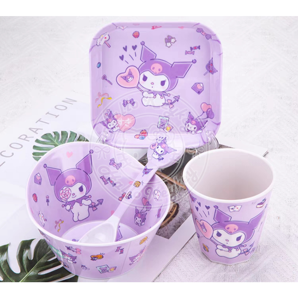 piring mangkok sendok gelas melamin kuromi purple