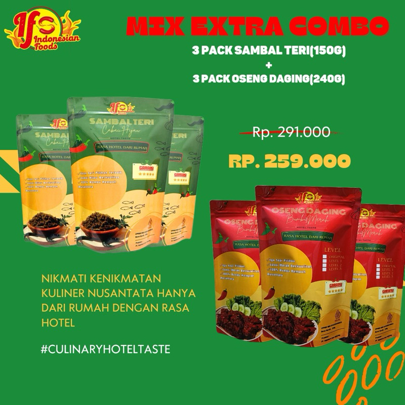 

Extra Jumbo combo ( daging 240g 3pcs + Teri 150g 3pcs )