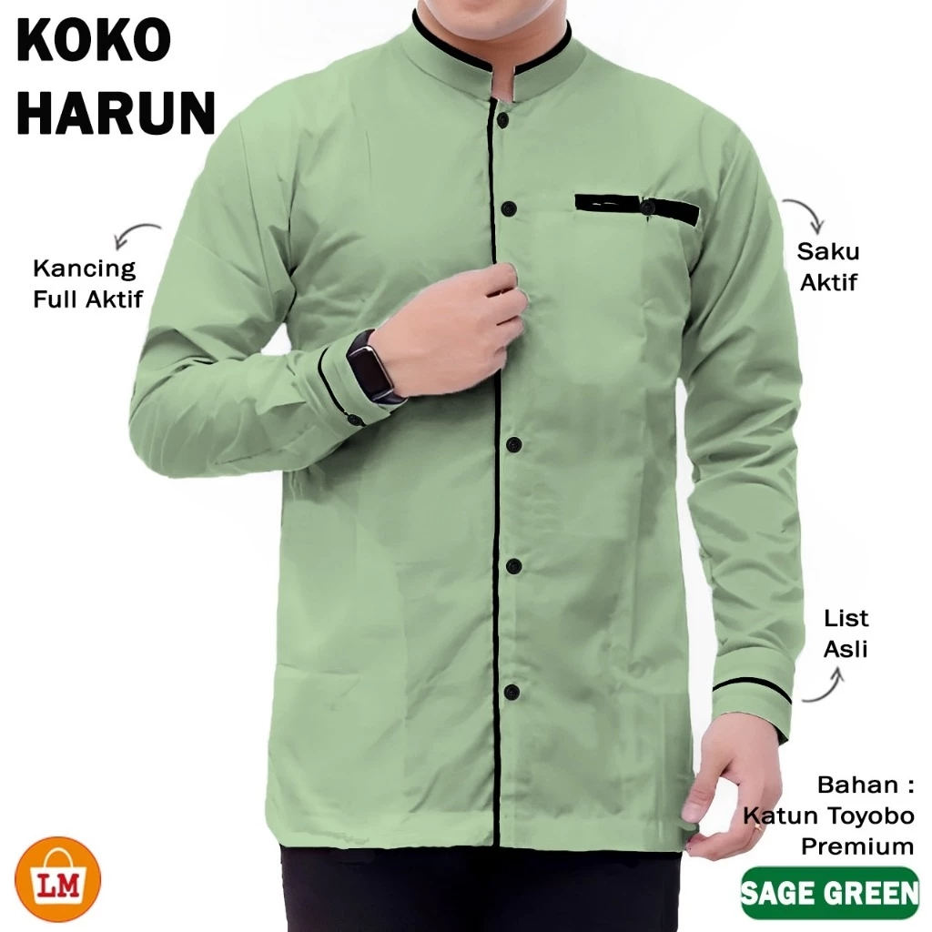 HAIRUN - BAJU KOKO KEMEJA KURTA PRIA LAKI LAKI MUSLIM DEWASA BAPAK BAPAK S M L XL XXL 3XL KATUN TOYO