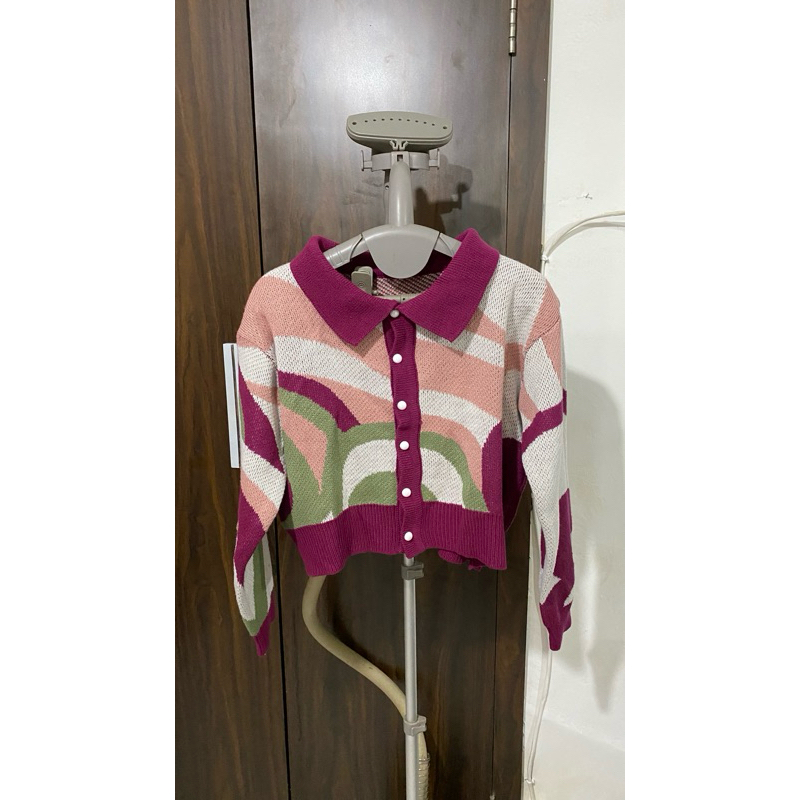 (Preloved) cardigan rainbow magenta