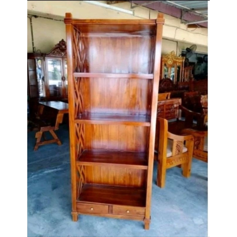 Rak buku kayu jati furniture Jepara modren lemari buku