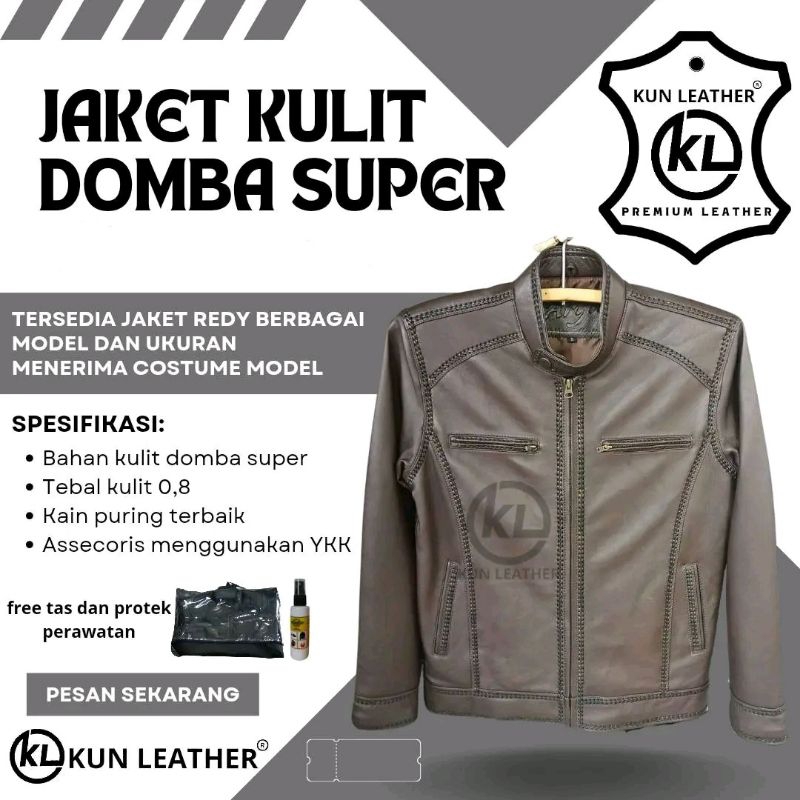 Jaket Kulit Domba Super Model Sulam Strip Depan J.2 Asli kukut Domba Kun Leather