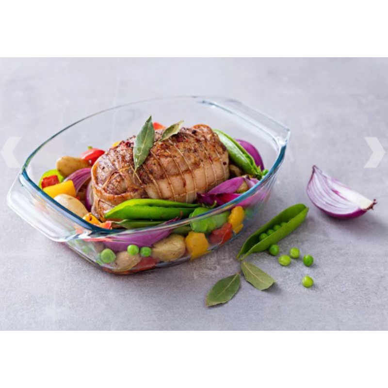 Pemanggang oval kaca yang menarik Daya tahan tinggi Mudah digenggam Ukuran 39 cm x 27 cmPYREX