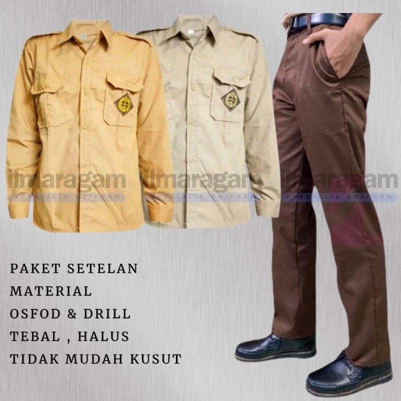 Setelan seragam sekolah pramuka putra untuk SMP SMA   lengan panjang dan celana panjang warna coklat