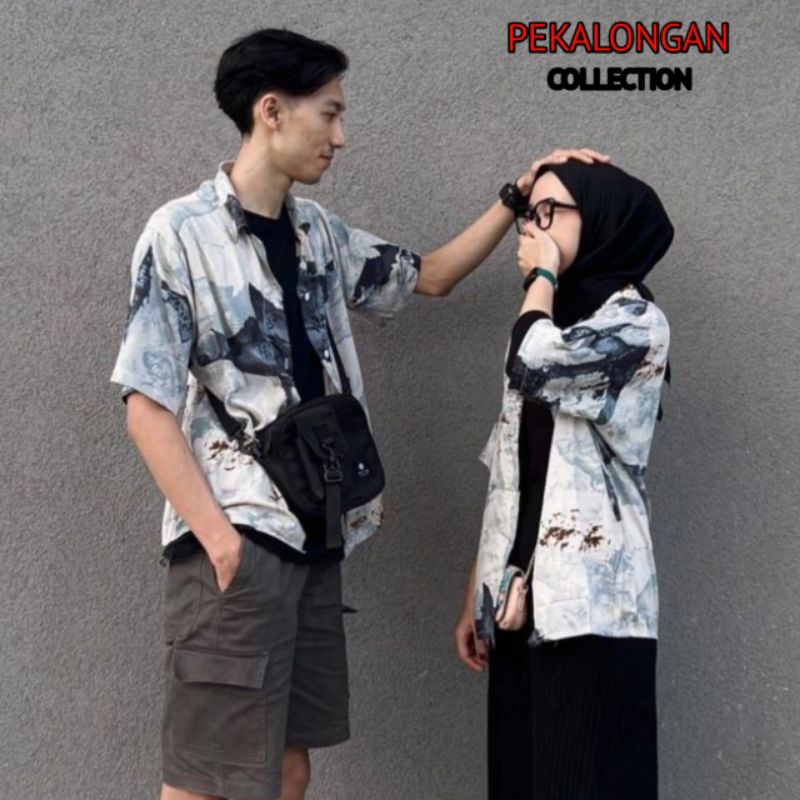 BAJU KEMEJA VINTAGE UNISEX LENGAN PENDEK COUPLE PASANGAN CASUAL RETRO PANTAI HAWAI PRIA WANITA TERLA
