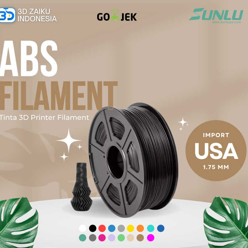 SUNLU 3D Filament ABS Less Warping Bahan Import dari USA