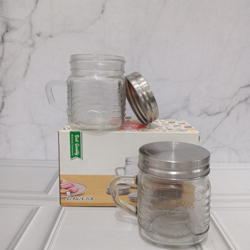 GELAS MILENIAL/ GELAS + TUTUP STAINLESS/ DRINK JAR 2 PCS