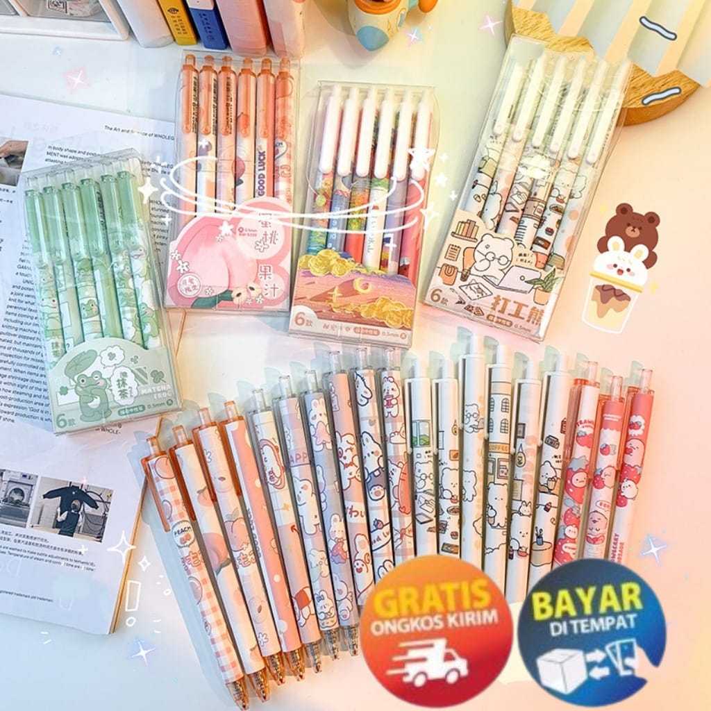 

MIKADO - KP145 1 SET BERISI 6 PULPEN GEL KARTUN/PENA GEL MEKANIK POLA LUCU (0.55MM HITAM)