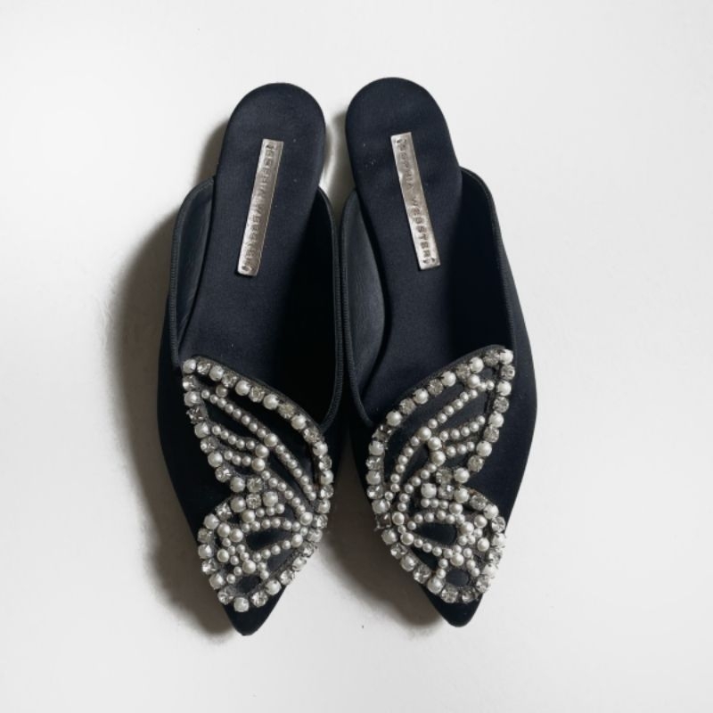 ( Preloved ) Sophia Webster Embellished Butterfly with Crystal & Pearl Mules / Flat Shoes // Sepatu 