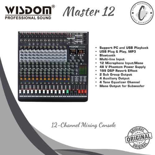 Wisdom Master 12 Mixer 12-Channel with Bluetooth & Efek Original