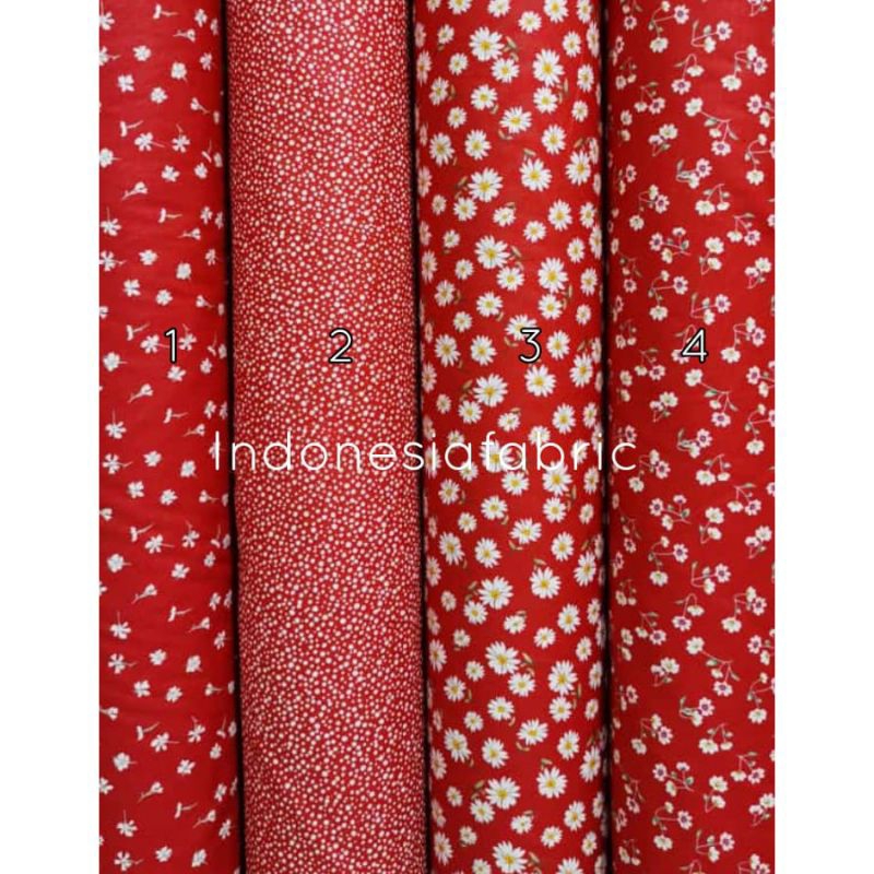 D3v 0.5 Meter Kain Katun Jepang Tokai Senko Red Series Motif Bunga Kecil Merah Bunga Merah