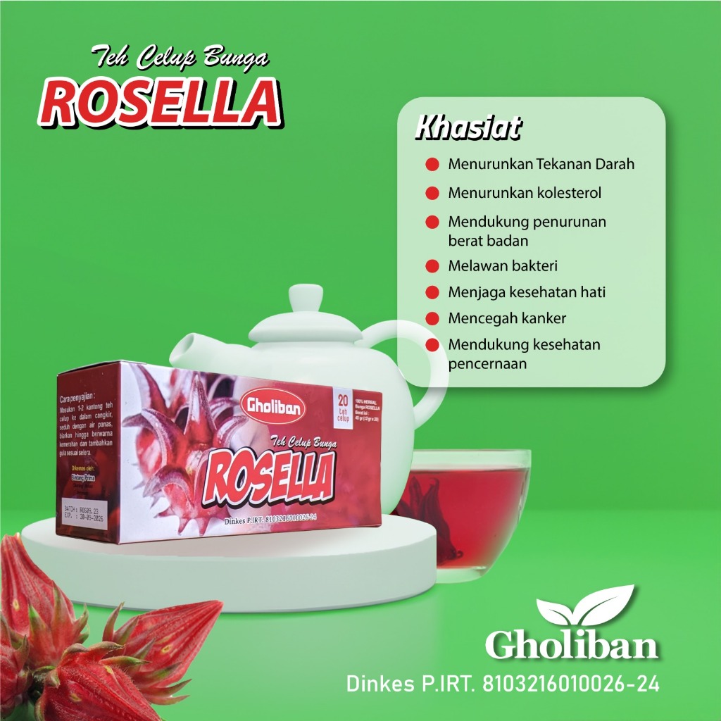 

Teh Celup isi 20 Gholiban Bunga Rosella Cegah Serangan jantung koroner aterosklerosis, Stroke dan Pelacakan Stamina Tubuh Anda Minuman Oraganic Badan Sehat Alami