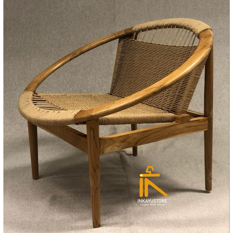 Kursi kayu jati solid anyaman tali elegant | Kursi santai kayu jati anyaman tali