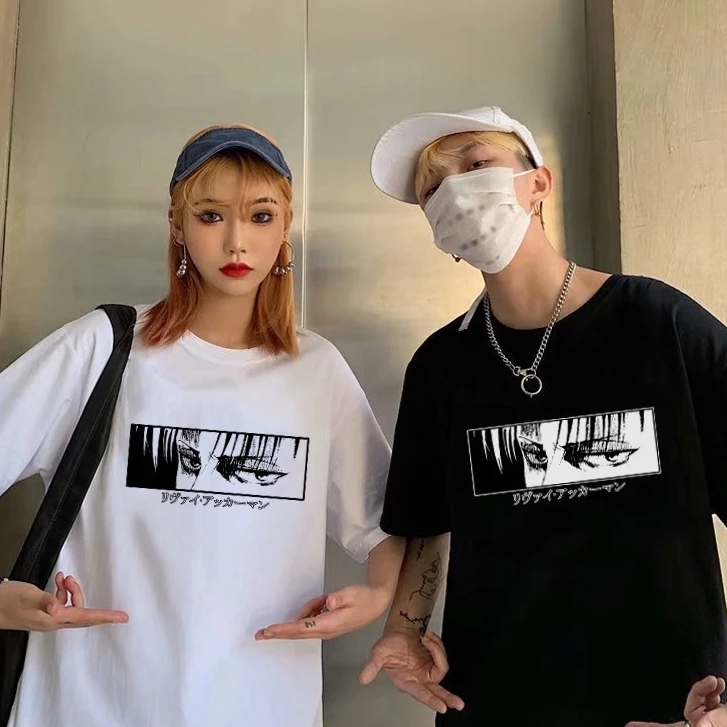 Baju couple ATTACK ON TITAN LEVI ACKERMAN kaos lengan pendek kapelan sama pacar tshirt kapel murah h