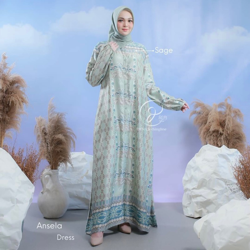 DYN Clothingline Ansel Koko &  Ansela Dress | Family Set | Fashion Muslim | Baju Muslim Couple | Sarimbit Keluarga-Sage Dress Dewasa
