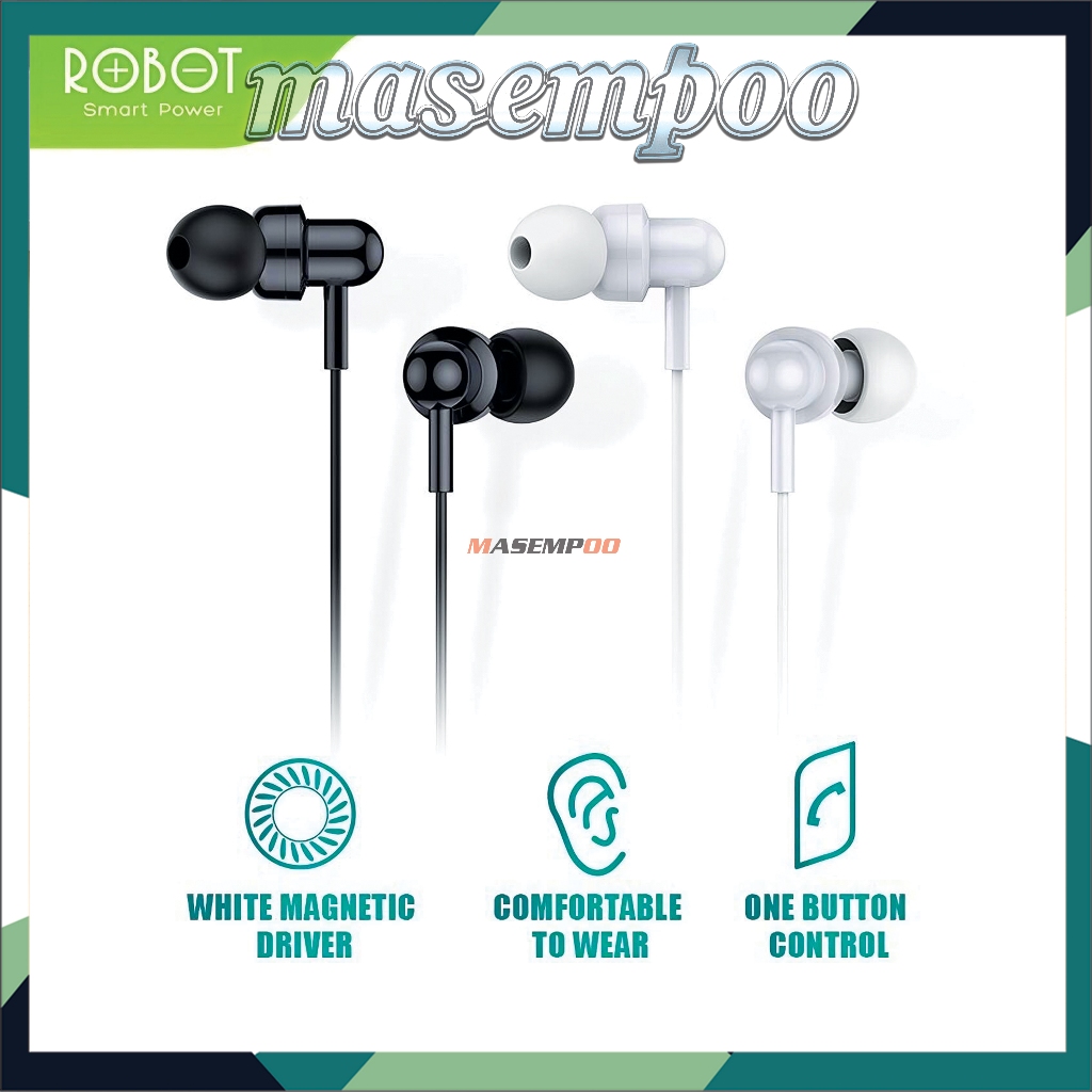 Headset ROBOT RE20 Wired henset Earphone Bass Android iPhone hedset hansfree Original