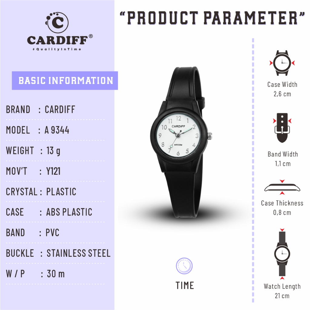 CARDIFF Analog A 9344 Jam Tangan Casual Cewek Water Resist
