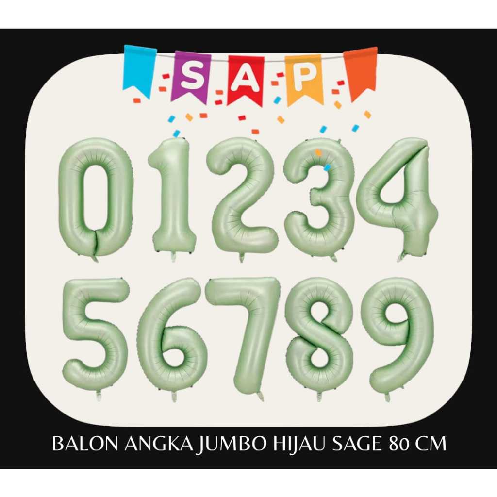 Balon Angka Jumbo 80 Cm HIJAU SAGE / Balon Angka Hijau Sage 80cm / Balon Foil Angka Ultah Jumbo