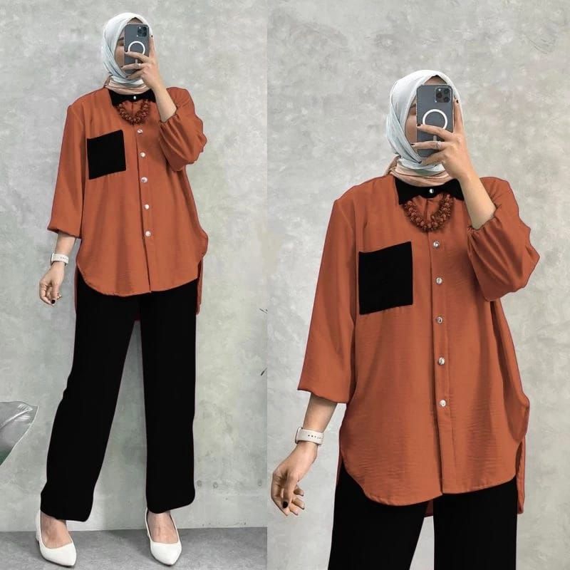 [Limited Edition] Azzura One Set Crinkle Airflow Kombinasi//Setelan Crinkle Airflow Premium Wanita R