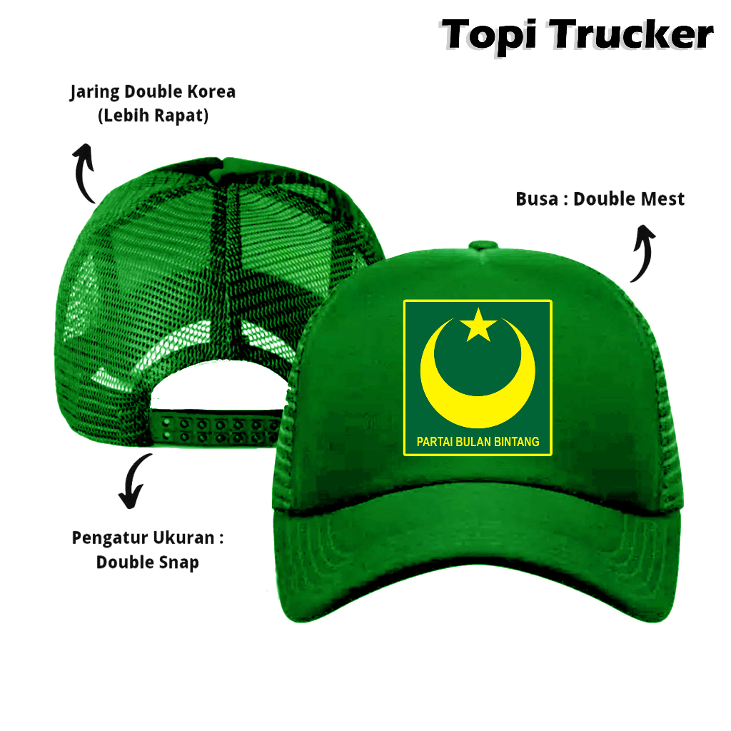 Topi Partai Bulan Bintang Topi Trucker Topi Custom Logo Parpol PBB Timses Pemilu