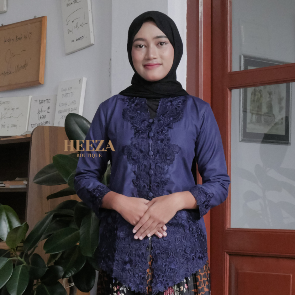 Heeza - Kebaya Encim Modern Katun Karini Premium Biru Navy