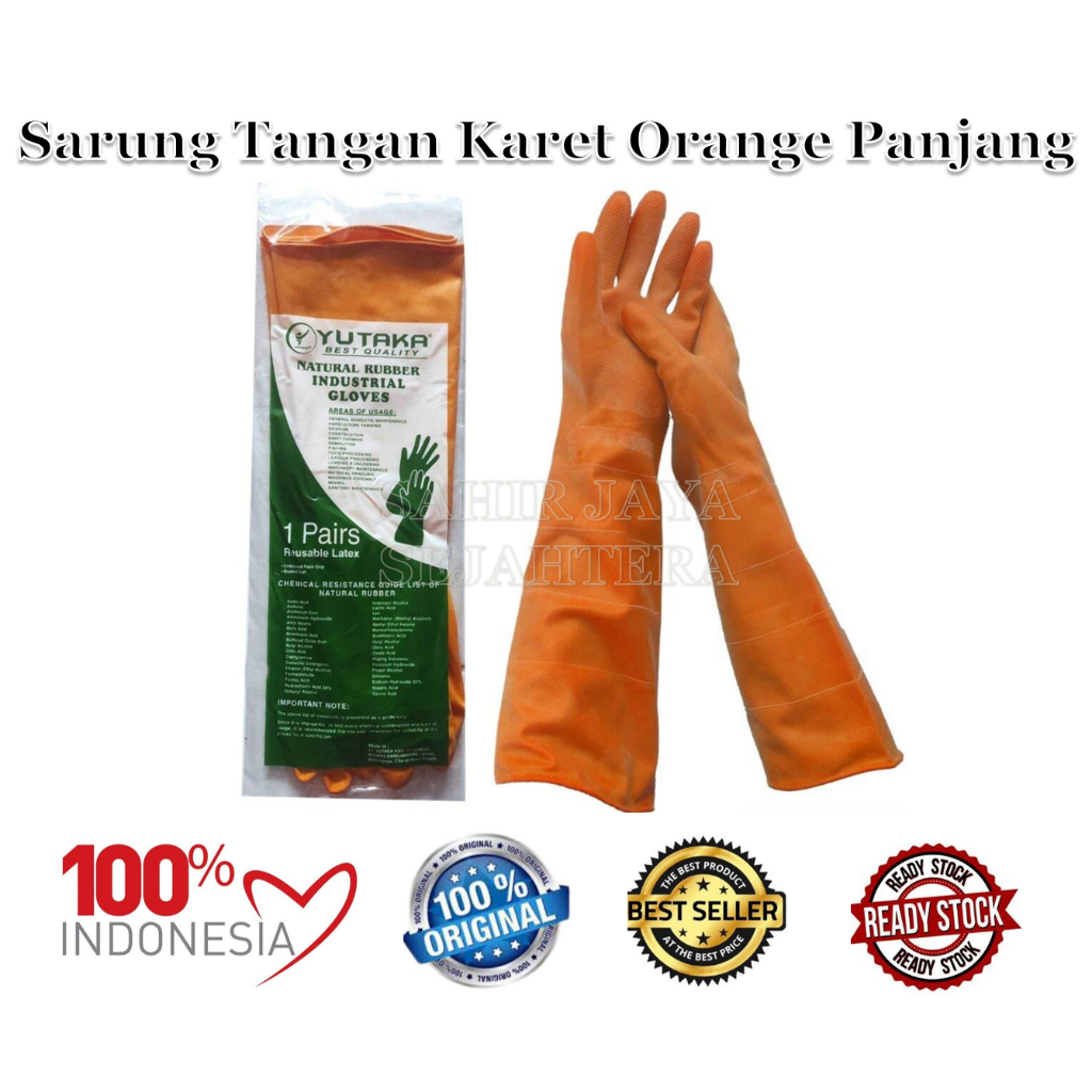 Sarung tangan karet Orange panjang 40cm tebal Latex glove Orange 30cm