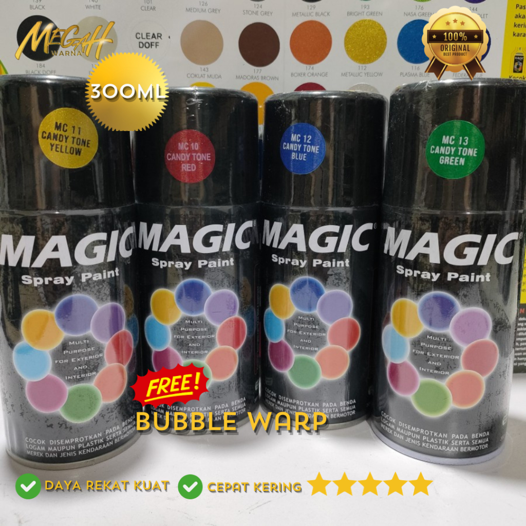 Pilok Pilox Cat Semprot Diton Magic 300cc black Metalik Candy Hijau Candy Tone Merah Kuning Biru