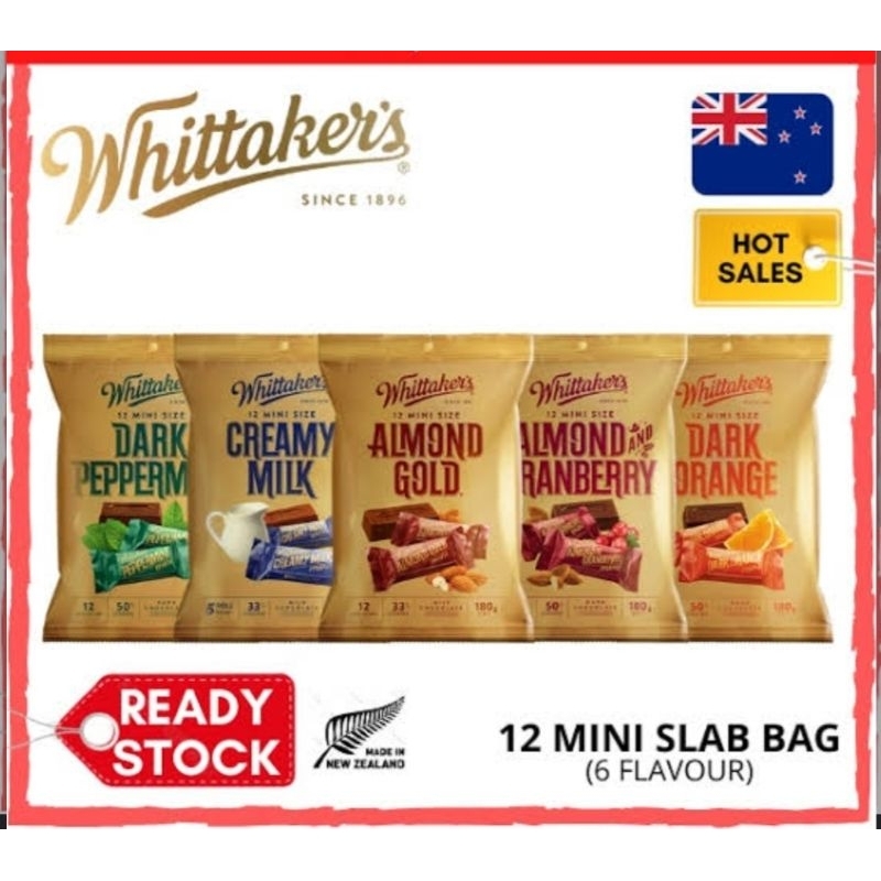 

New Zealand Whittaker's Chocolate Block Hokey Pokey Creamy Milk White Chocolate Berry Biscuit Dark Ghana Peppermint Peanut Butter Hazelnut Almond Gold Fruit & Nut Cokelat Whittakers Coklat Impor Varian 200g Blok 50g Bar 45g Mini Slab