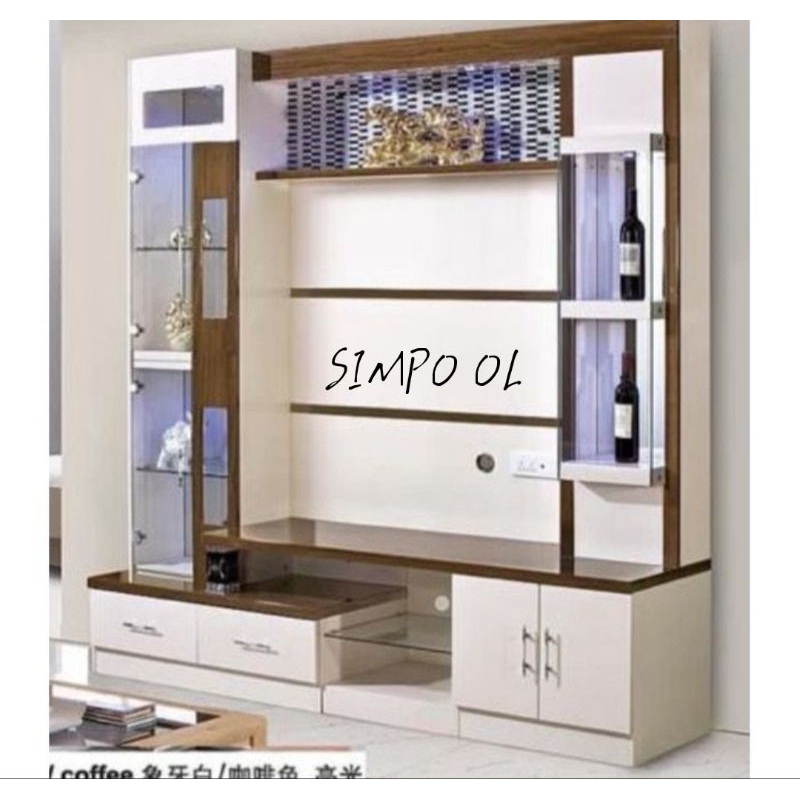 Buffet TV lemari hias lengkap Lampu Import Mewah