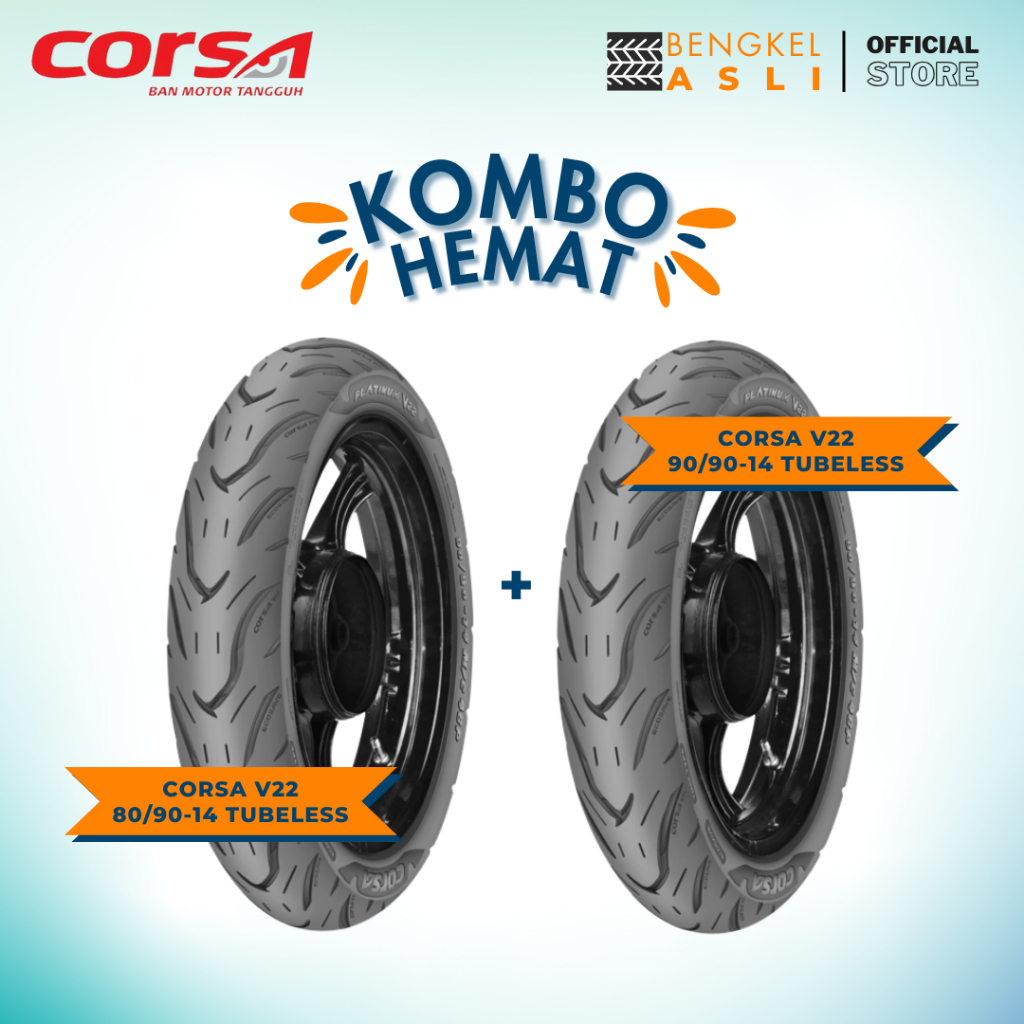 (KOMBO HEMAT 2 BAN TUBELESS) Ban Motor CORSA Platinum V22 Ring 14 80/90-14 + Ban Motor CORSA Platinu