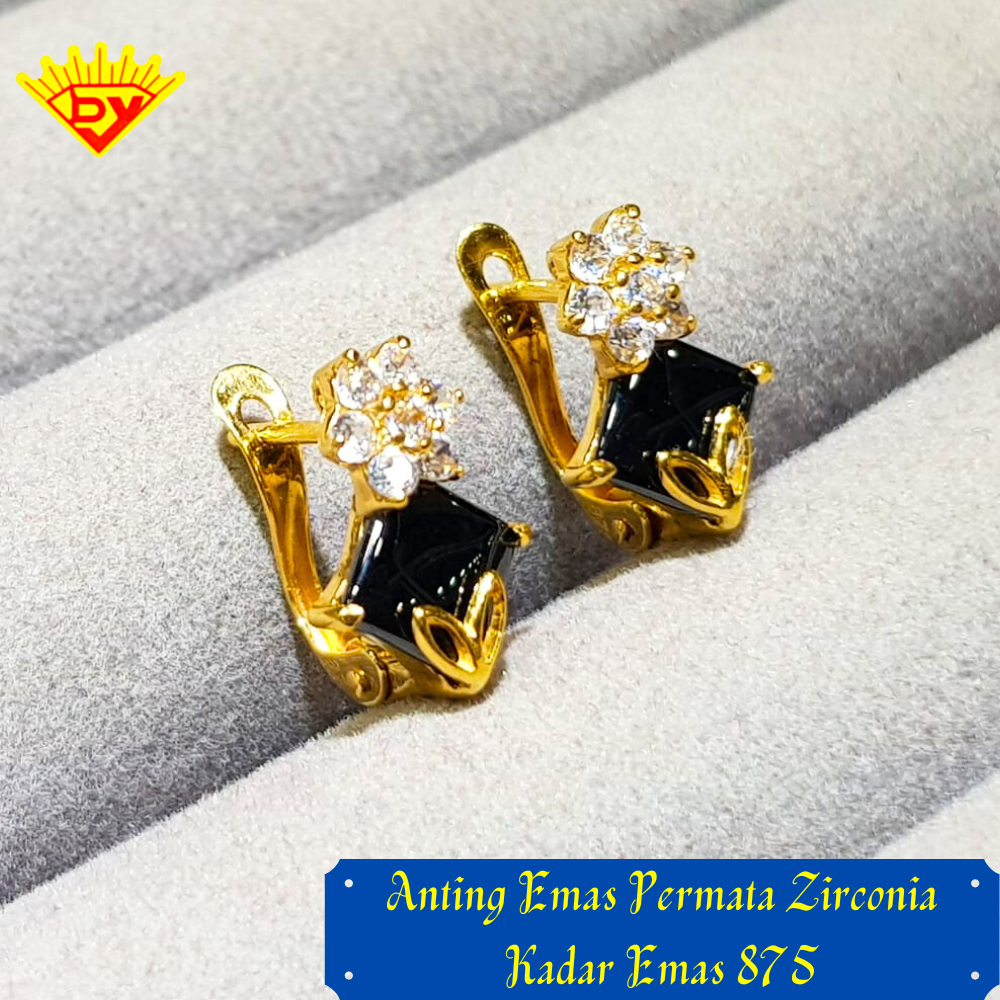 Anting Emas Kuning Permata Zirconia Kadar Emas 875