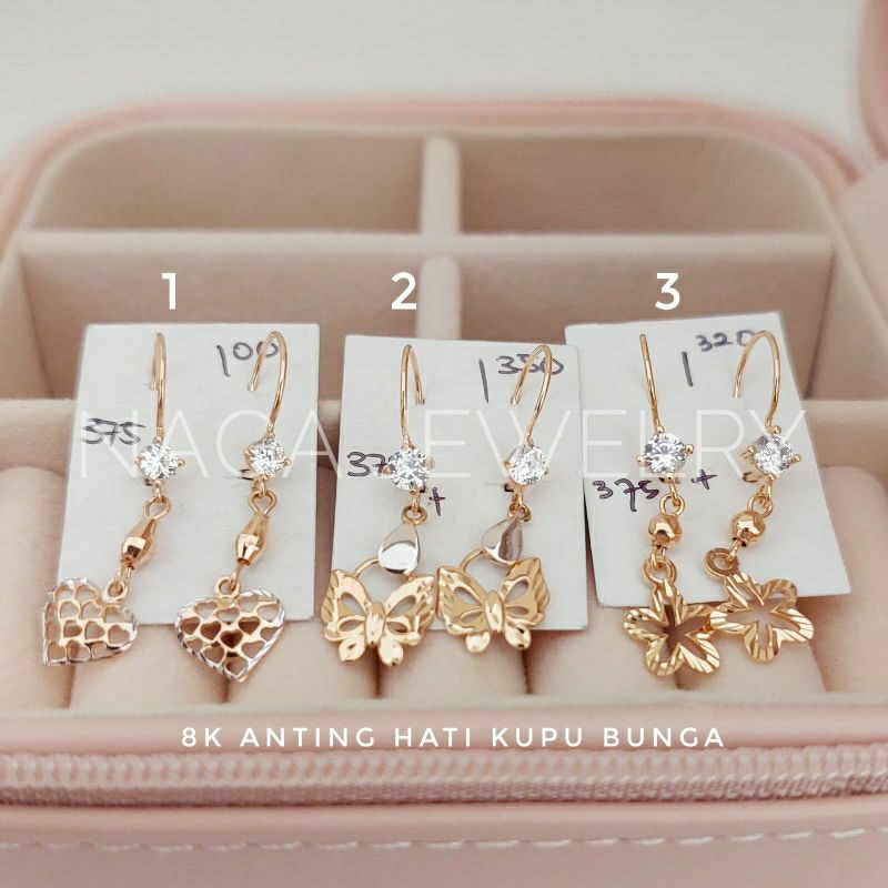 Anting kawat vancy hati kupu bunga emas kadar 375