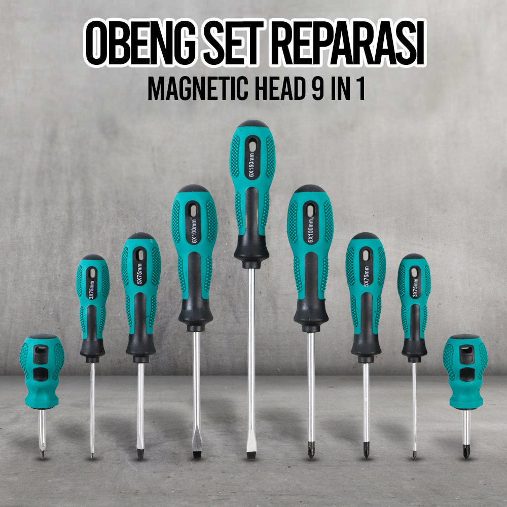 Obeng Elektrik Set Komplit Obeng Reparasi Magnetic Head 9 in 1 Taffware