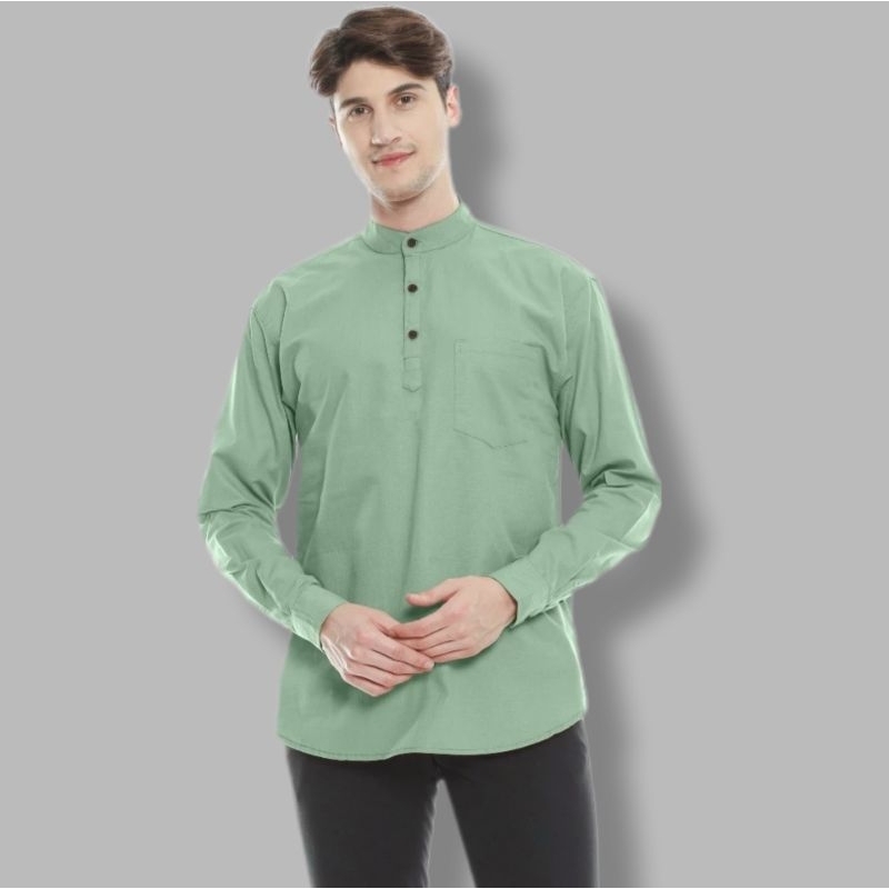 KEMEJA KOKO PRIA WARNA SAGE GREEN PANJANG PREMIUM
