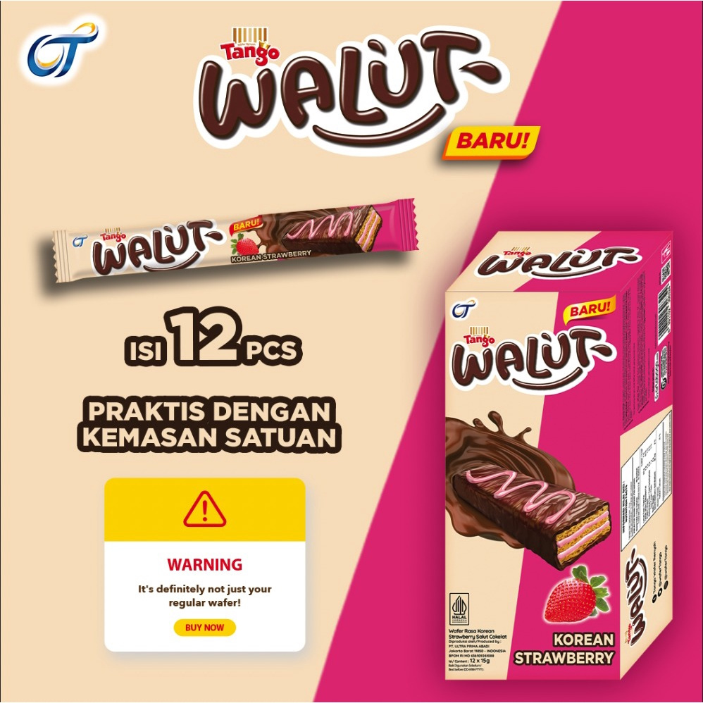 

Wafer Tango Walut Korean Strawberry 15GR - [1 Box Isi 12 Pcs]