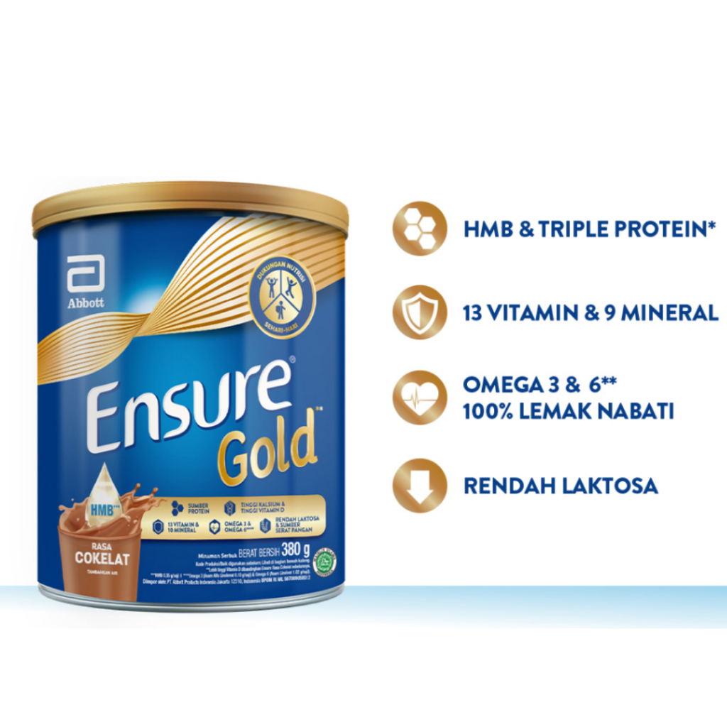 

ENSURE GOLD COKLAT 380 G SUSU NUTRISI DEWASA RENDAH LAKTOSA