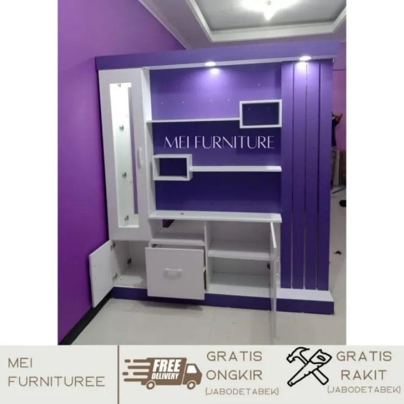 Lemari partisi ruangan dua sisi/muka minimalis - lemari tv penyekat kayu murah