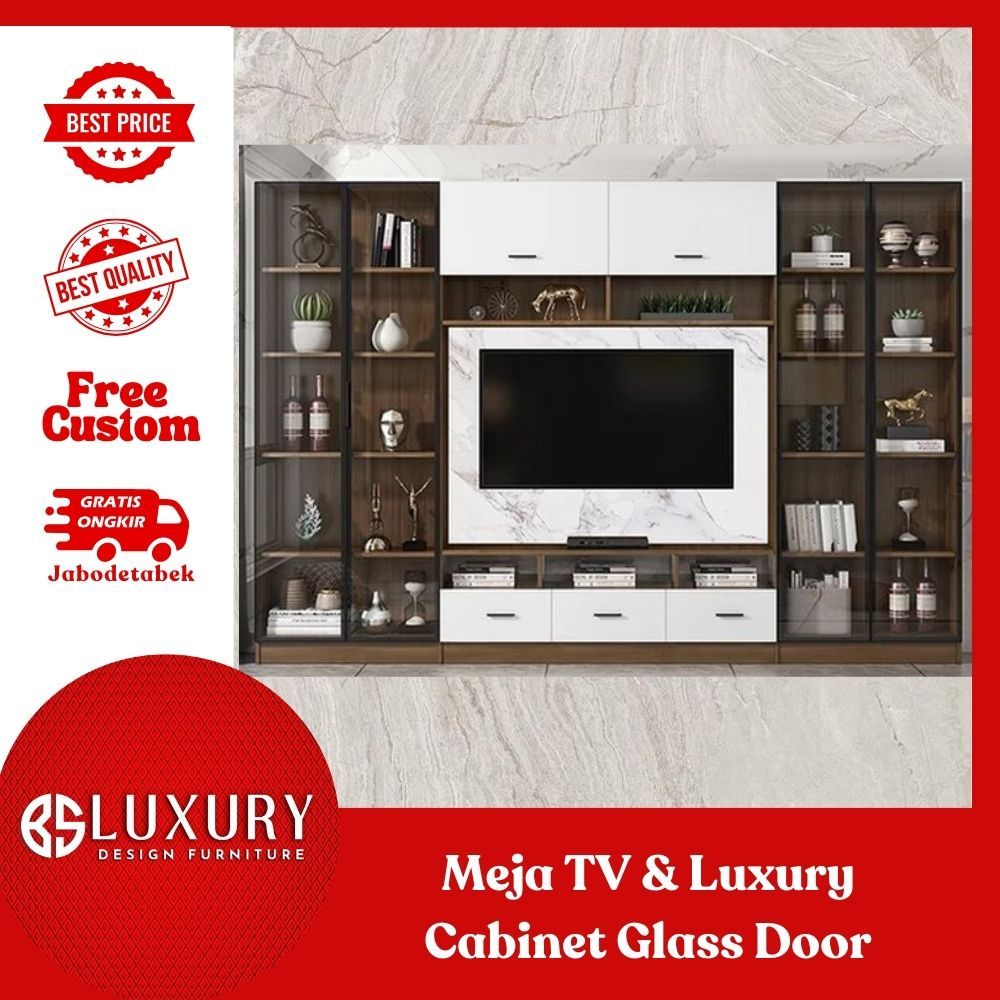 Meja TV & Full Kabinet/Rak Pintu Kaca Luxury Multiplek Premium Quality