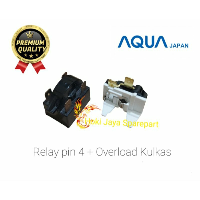 1 Set Relay 4 Pin + Ptc Overload Kulkas AQua 1 pintu / 2 pintu