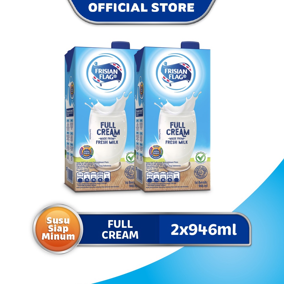 

PAKET LENGKAP Frisian Flag Family UHT Full Cream 946 ml x 2 pcs