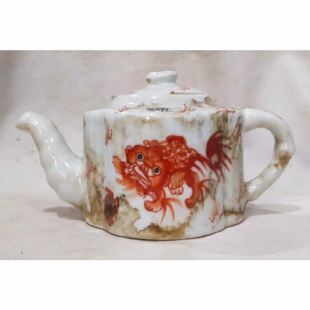 teko keramik kilin merah cina vintage antik