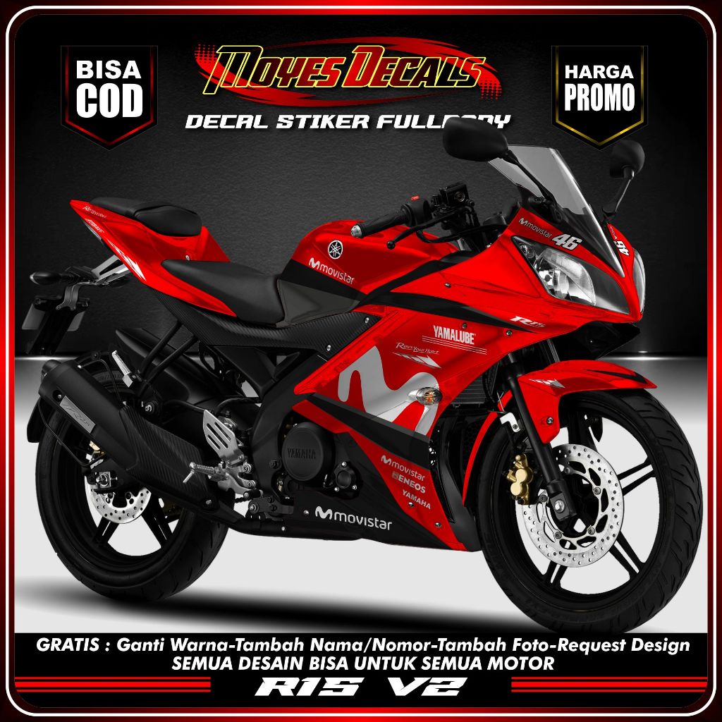 Bisa COD Decal R15 V2 Full Body Stiker Striping R15 Motip Movistar Costume design